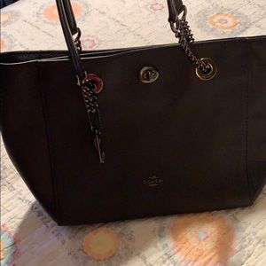 Navy blue Coach chain tote